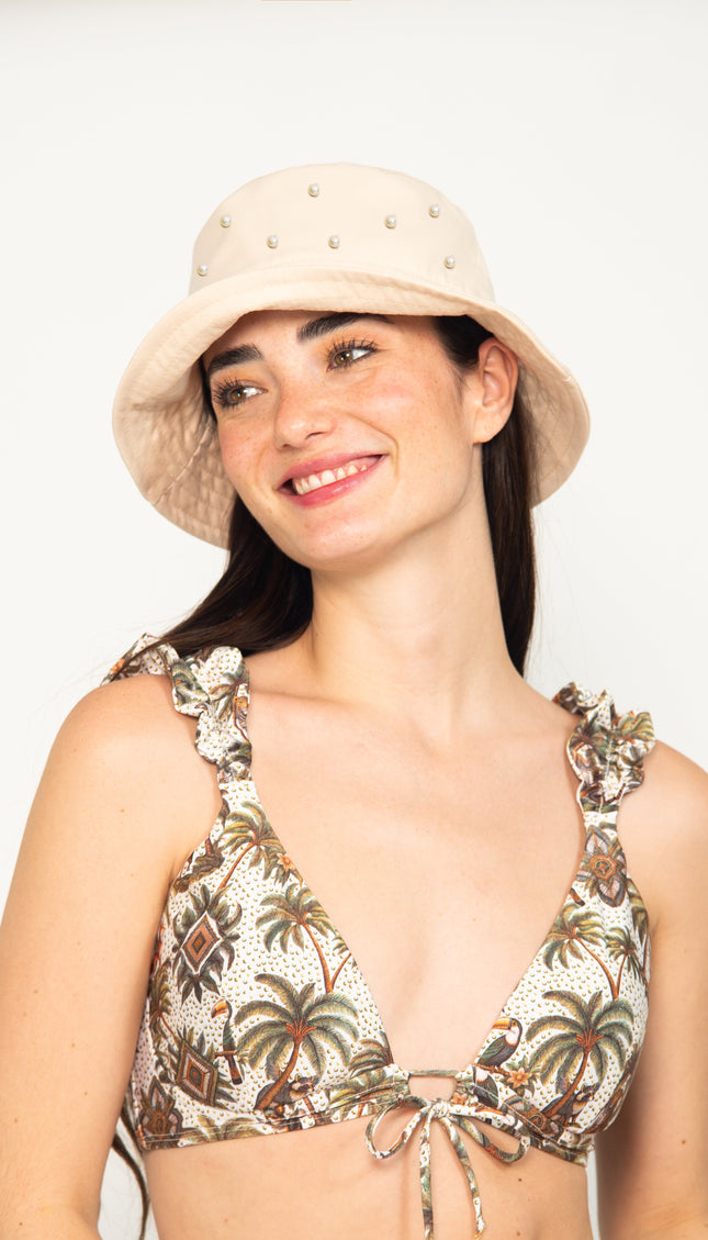 Bucket Hat con Perlas, Colección Selva Bari Swimwear - Bari, los mejores trajes de baño y Bikinis. Diseño y tecnología juntos.