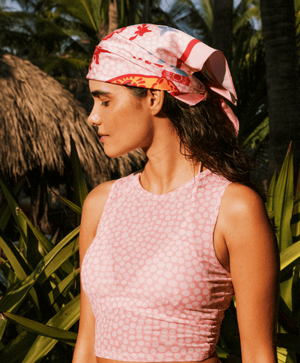 Mascada Estampada Rosa Jaguares, Colección Pacifico de Bari Swimwear - Bari, los mejores trajes de baño y Bikinis. Diseño y tecnología juntos.