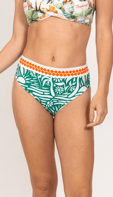 Panty Alta de Bikini Estampado Tropical, Colección Pacífico Bari Swimwear - Bari, los mejores trajes de baño y Bikinis. Diseño y tecnología juntos.