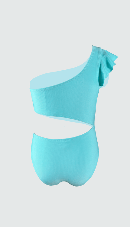 Traje de Baño Completo para Niña Aqua de Un Hombro con Olanes, Bari Swimwear - Bari, los mejores trajes de baño y Bikinis. Diseño y tecnología juntos.